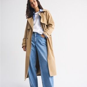 Abercrombie & Fitch Classic Trench Coat Wind Water Resistant Sz Small Camel Tan